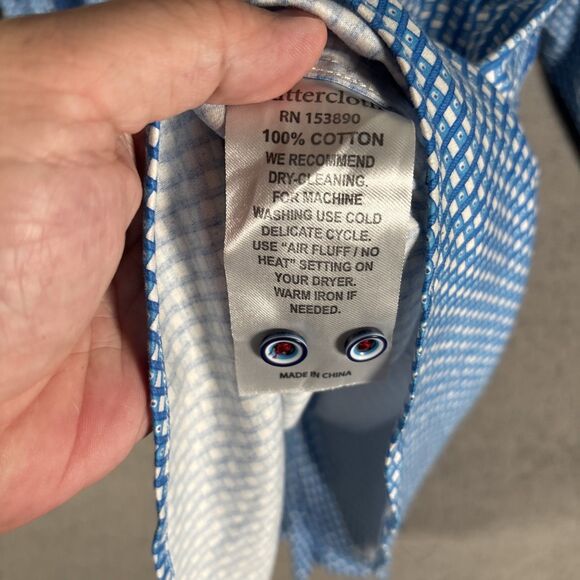 ButterCloth Mens Button Down Shirt Size XL Blue White Geometric‎ Flipcuff Preppy - Picture 8 of 13